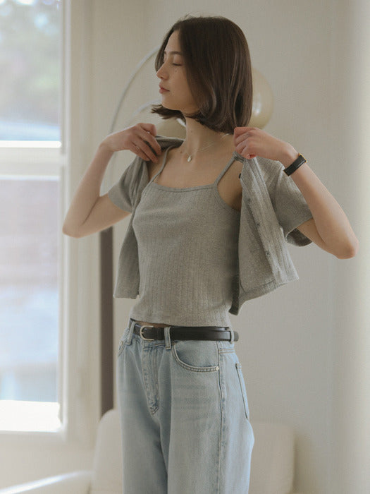 Tillidie Sleeveless set half sleeve eyelet cardigan Melange
