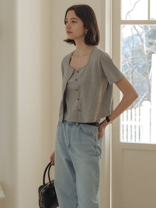 Tillidie Sleeveless set half sleeve eyelet cardigan Melange