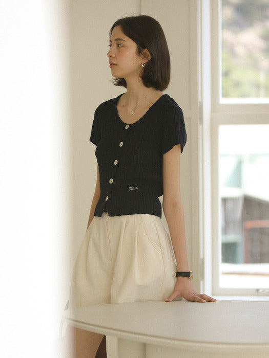 [TILLIDIE] Premium cotton cable half sleeve cardigan_Navy