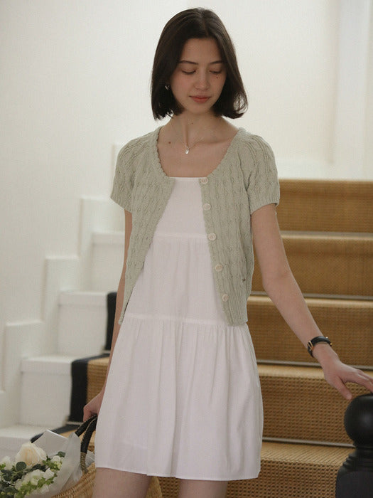 [TILLIDIE] Premium cotton cable half sleeve cardigan_Olive mint