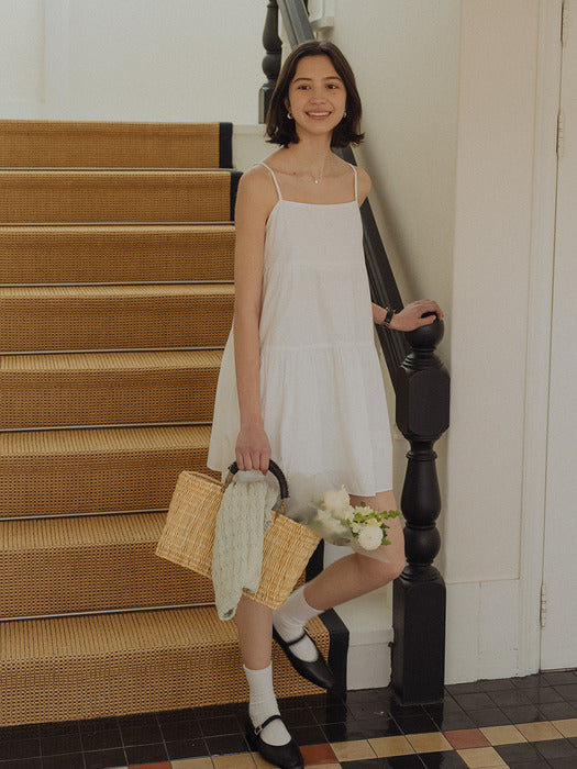 [TILLIDIE] Tiered shirring slip mini dress_Ivory