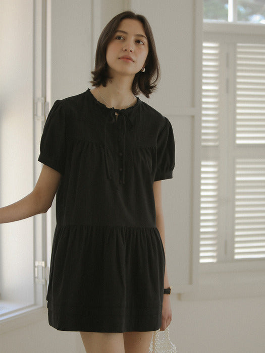 [TILLIDIE] Lace taping washing cotton dress_Black