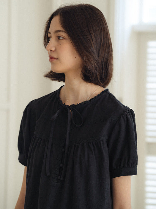 [TILLIDIE] Lace taping washing cotton dress_Black