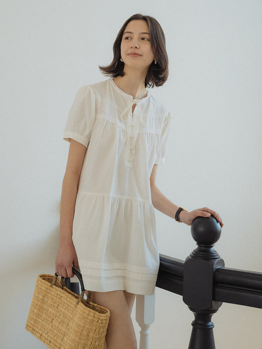 [TILLIDIE] Lace taping washing cotton dress_Ivory
