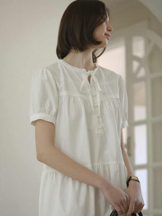 [TILLIDIE] Lace taping washing cotton dress_Ivory