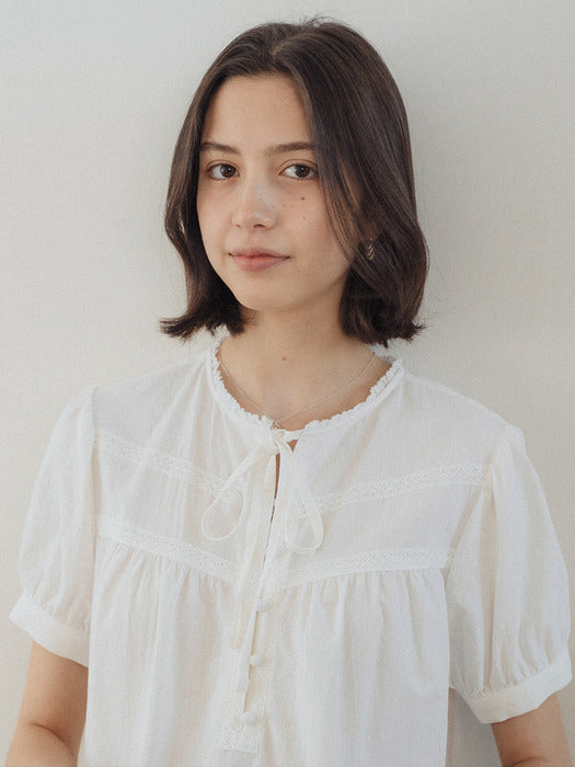 [TILLIDIE] Lace taping washing cotton dress_Ivory