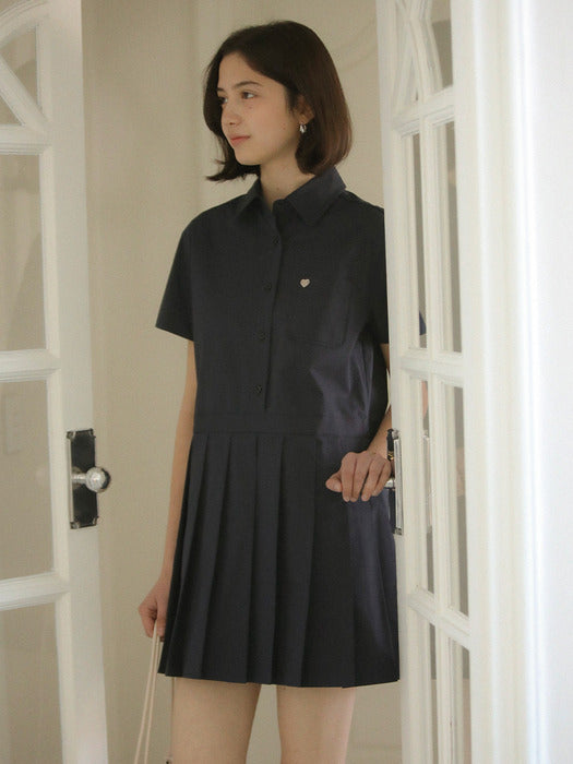 [TILLIDIE] Pleats point half sleeve collar OPS_Navy