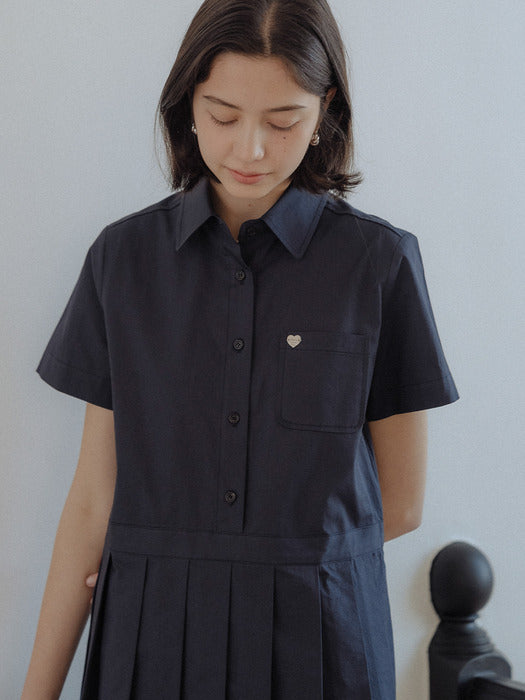 [TILLIDIE] Pleats point half sleeve collar OPS_Navy