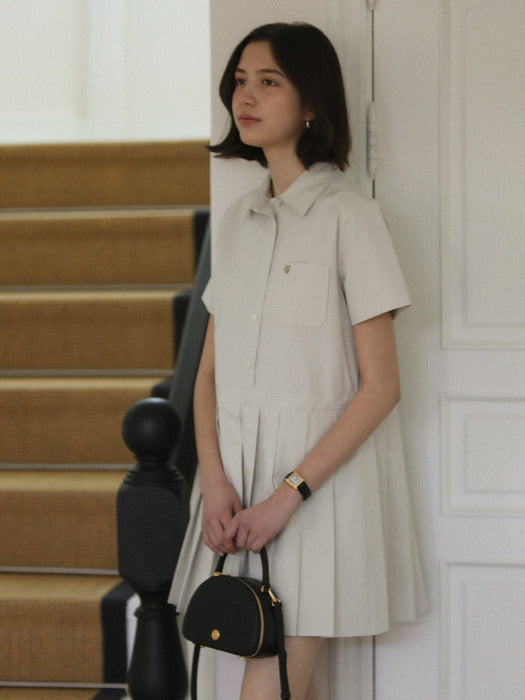 [TILLIDIE] Pleats point half sleeve collar OPS_Light gray