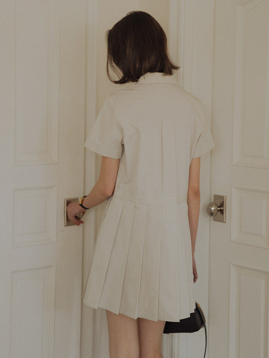 [TILLIDIE] Pleats point half sleeve collar OPS_Light gray