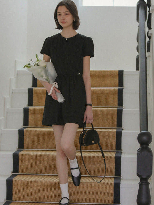 [TILLIDIE] Cotton gathered mini dress_Black
