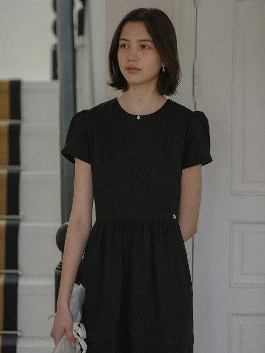 [TILLIDIE] Cotton gathered mini dress_Black
