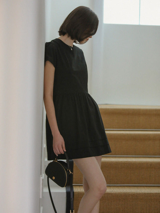 [TILLIDIE] Cotton gathered mini dress_Black