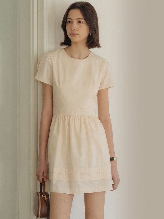 [TILLIDIE] Cotton gathered mini dress_Cream