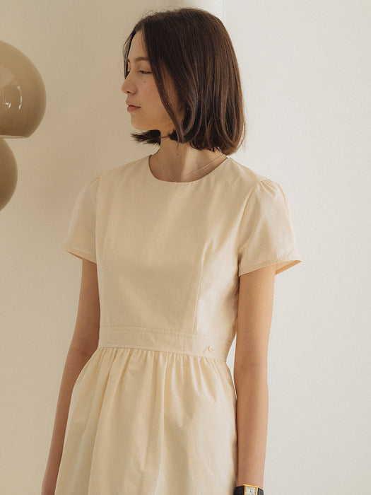 [TILLIDIE] Cotton gathered mini dress_Cream