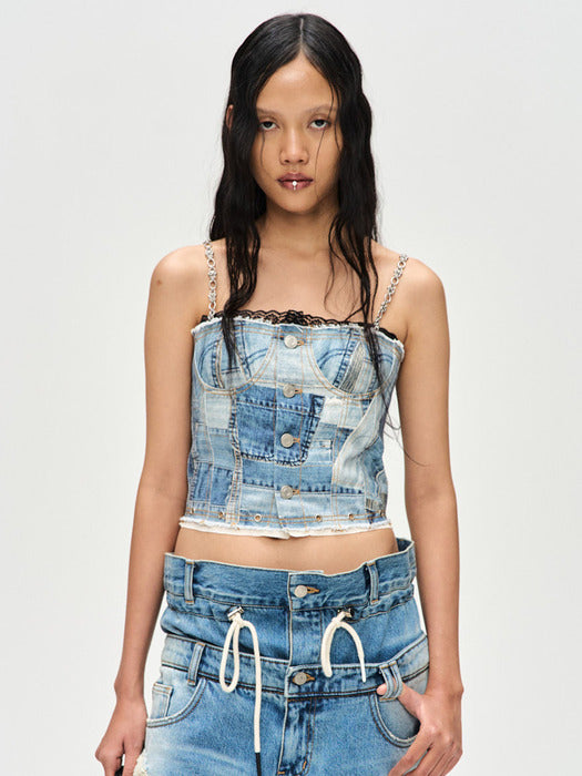 [andersson bell] (WOMEN) ALL-DENIM PRINTED BUSTIER TOP atb1124w(BLUE)