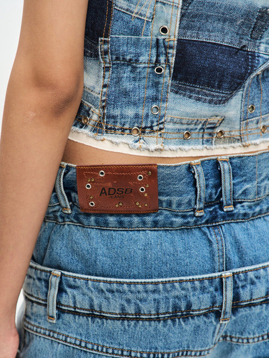 [andersson bell] (WOMEN) ALL-DENIM PRINTED BUSTIER TOP atb1124w(BLUE)