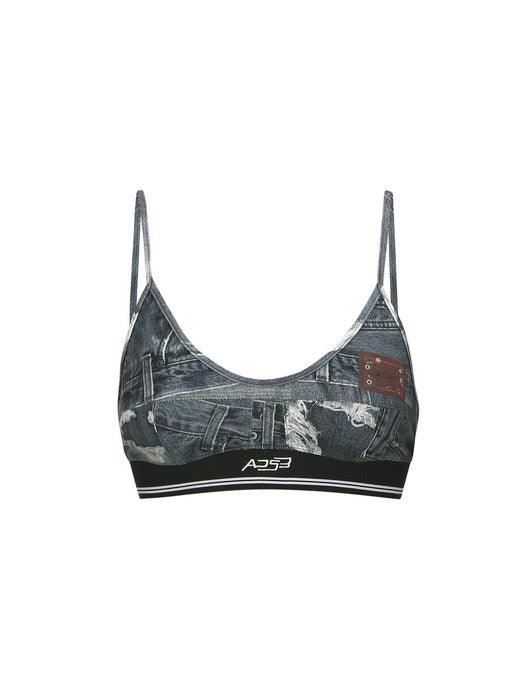[andersson bell] (WOMEN) DENIM PRINTED BRA-TOP atb1112w(BLACK)