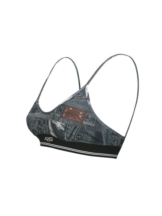 [andersson bell] (WOMEN) DENIM PRINTED BRA-TOP atb1112w(BLACK)