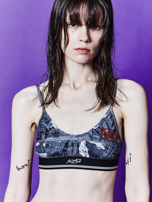 [andersson bell] (WOMEN) DENIM PRINTED BRA-TOP atb1112w(BLACK)