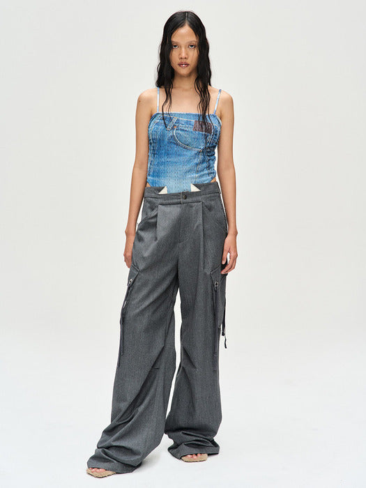 [andersson bell] (WOMEN) DENIM PRINTED KNIT BODYSUIT atb1093w(WASHED BLUE)