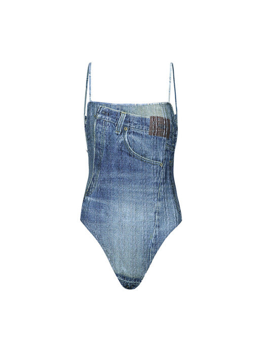 [andersson bell] (WOMEN) DENIM PRINTED KNIT BODYSUIT atb1093w(WASHED BLUE)
