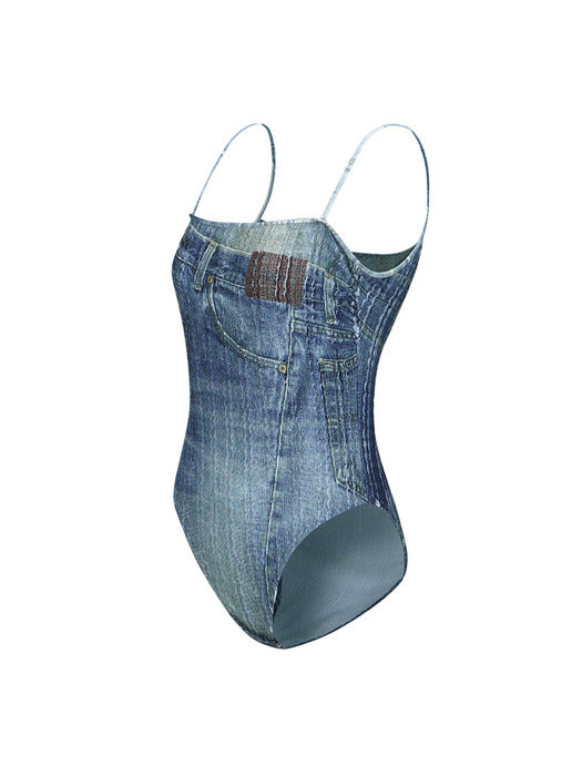 [andersson bell] (WOMEN) DENIM PRINTED KNIT BODYSUIT atb1093w(WASHED BLUE)