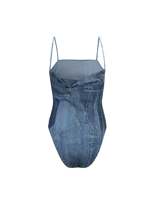 [andersson bell] (WOMEN) DENIM PRINTED KNIT BODYSUIT atb1093w(WASHED BLUE)