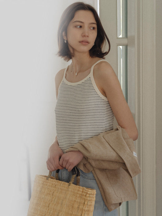 [TILLIDIE] Soft rib stripe sleeveless top_Black