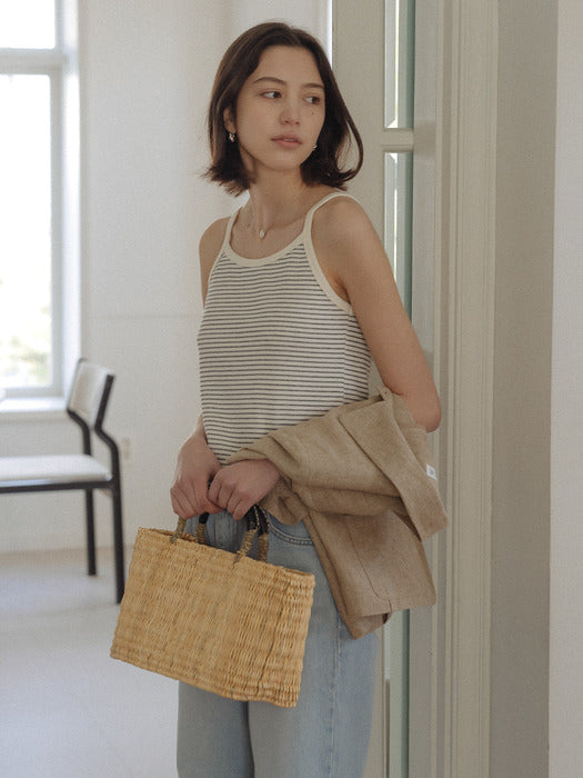 [TILLIDIE] Soft rib stripe sleeveless top_Black