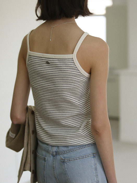 Tillidie Soft rib stripe sleeveless top Black