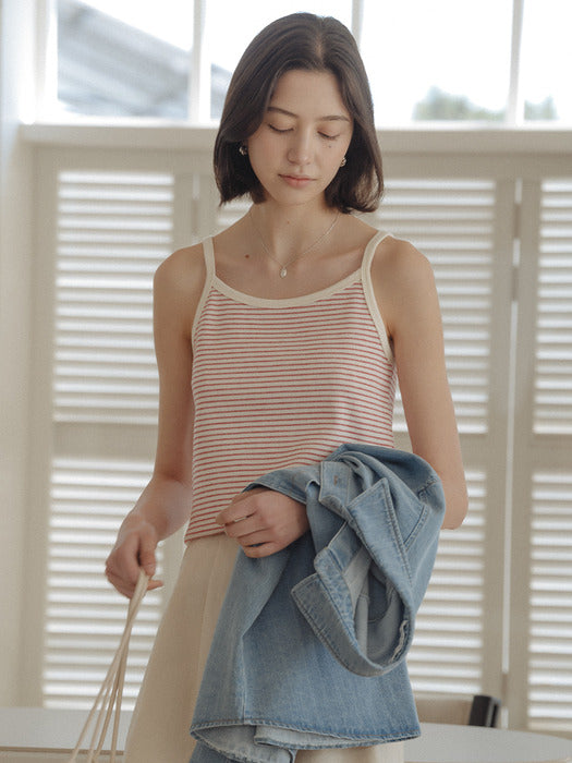 [TILLIDIE] Soft rib stripe sleeveless top_Red
