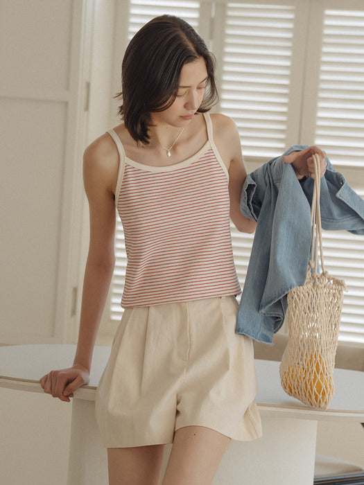 [TILLIDIE] Soft rib stripe sleeveless top_Red