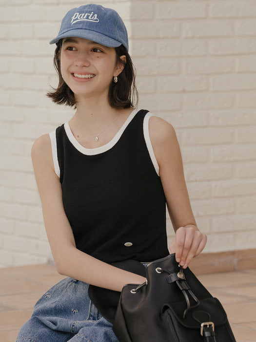 [TILLIDIE] Cotton contrast sleevelsee top_Black