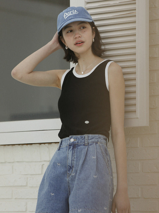 [TILLIDIE] Cotton contrast sleevelsee top_Black