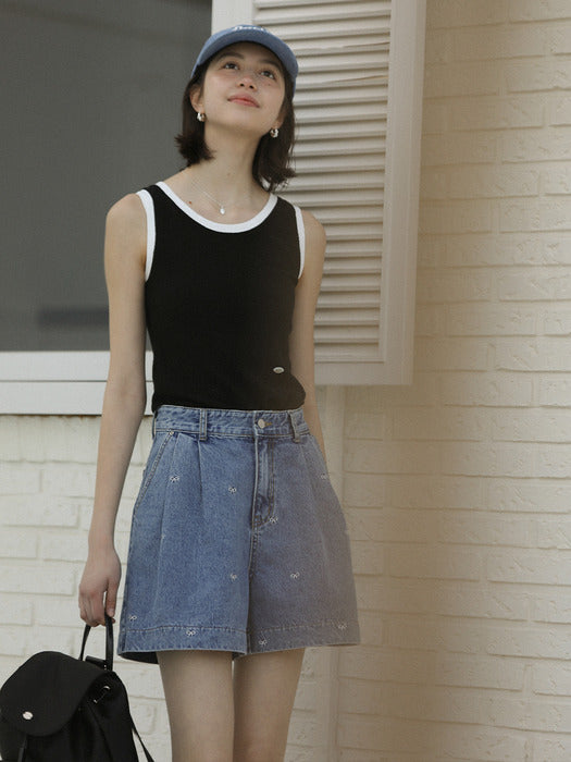 [TILLIDIE] Cotton contrast sleevelsee top_Black