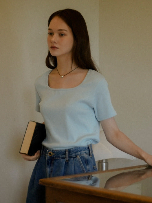 [TILLIDIE] Square ribbed cotton T-shirt[2color]