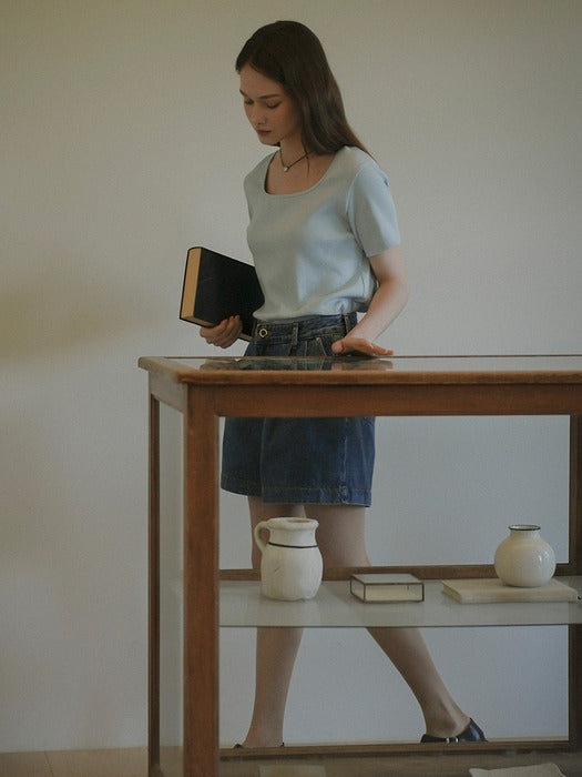 [TILLIDIE] Square ribbed cotton T-shirt[2color]