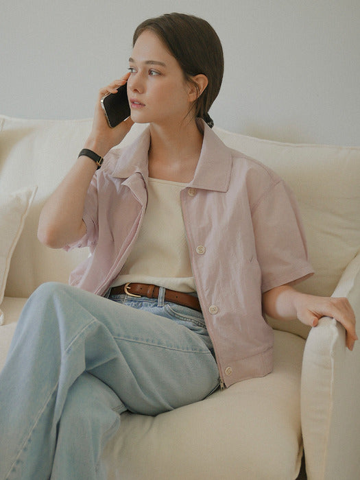 [TILLIDIE] Minimal collar half blouson_Pink