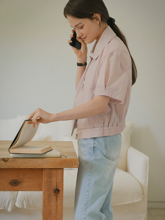 [TILLIDIE] Minimal collar half blouson_Pink