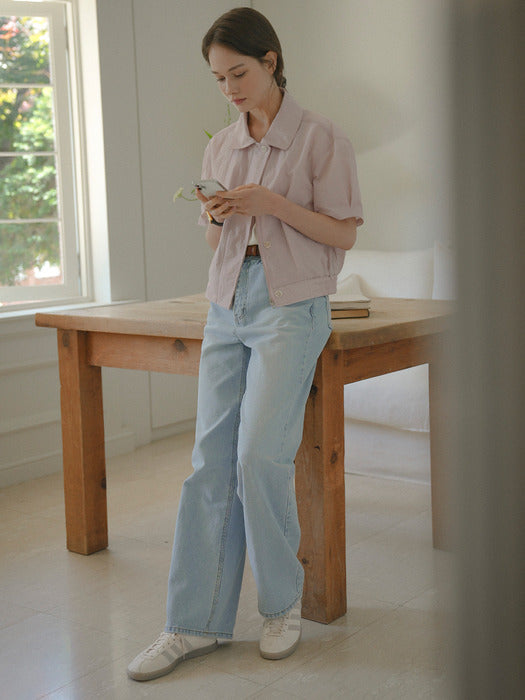 [TILLIDIE] Minimal collar half blouson_Pink