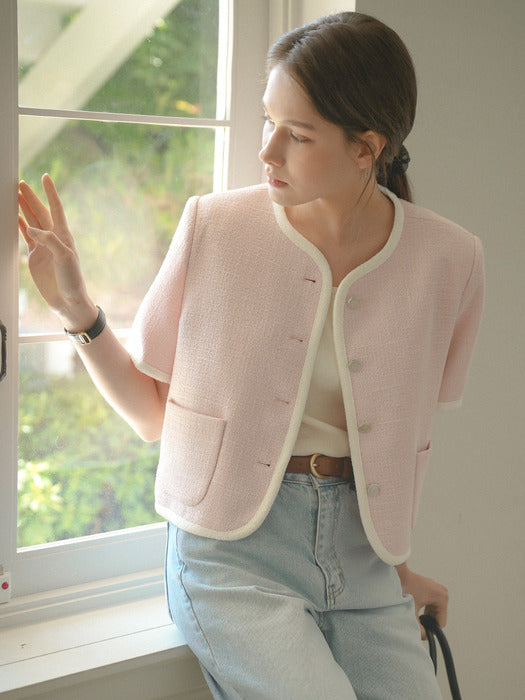 [TILLIDIE] Haper line tweed jacket_Pink