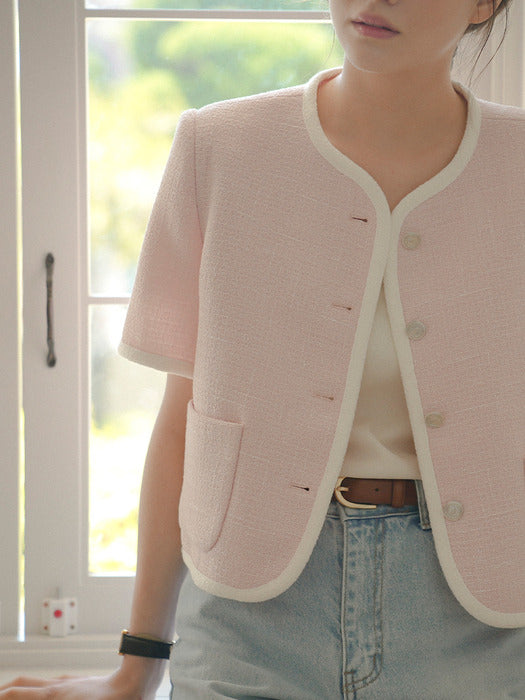 [TILLIDIE] Haper line tweed jacket_Pink