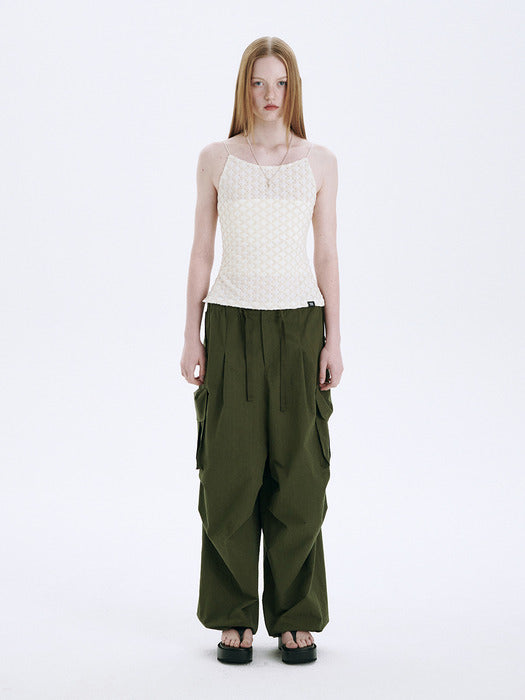 COTTON OUTPOCKET STRING PANTS_khaki