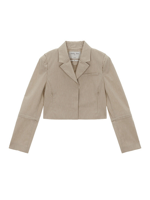 ZIPPER POINT LINEN CROP JACKET IN BEIGE