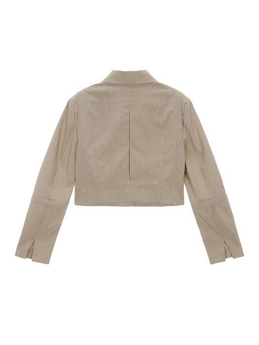 ZIPPER POINT LINEN CROP JACKET IN BEIGE