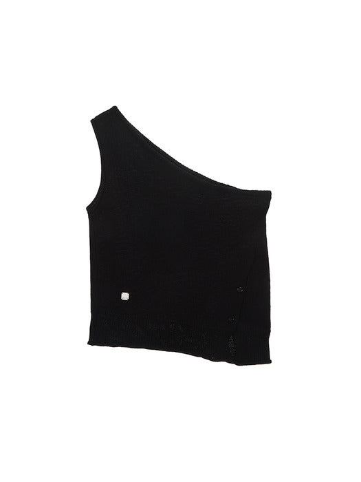 SIDE BUTTON ONE SHOULDER KNIT TOP IN BLACK