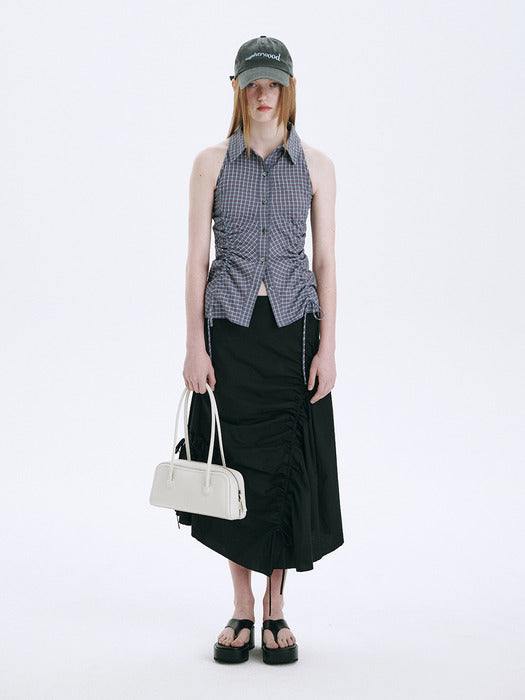 HALTERNECK SHIRRING SHIRT_blue