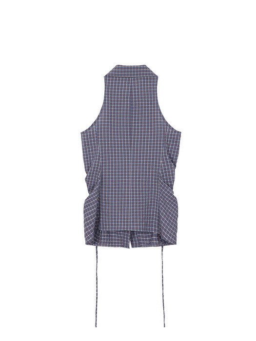HALTERNECK SHIRRING SHIRT_blue