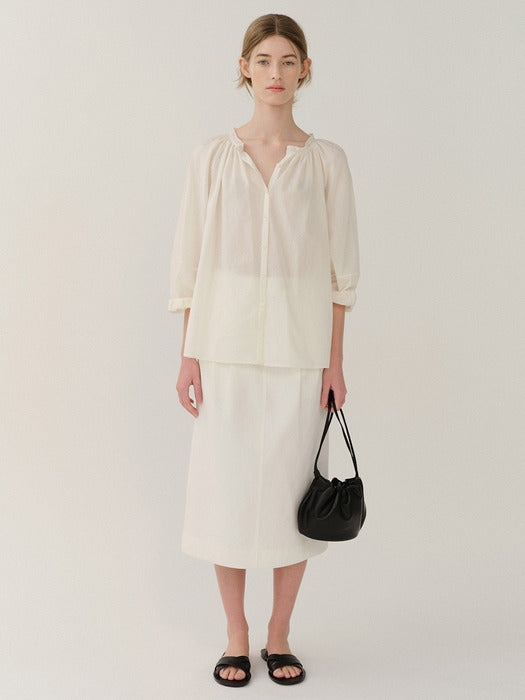 Kindersalmon Gather Cotton Blouse Ivory